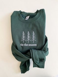 Tis The Season Christmas Tree Sweatshirt -- Embroidered, Christmas Sweater Cricut Sweatshirt Ideas, Embroidered Christmas Sweater, Season Tree, Winter Embroidery, Cricut Shirts, Embroidered Christmas, Women Sweatshirt, Christmas Things