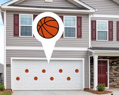 a house with a basketball pin on the front and side of it that is for sale