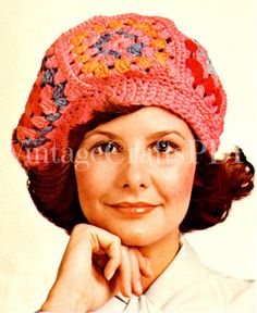 1970s Crochet Vintage Pattern | Granny Square Head-Turning Beret | easy retro one size fits most fun quick hippie hat cap | Direct from USA by VintageCraftsPDF Retro Crochet Cap Hat, Retro Crochet Cap, Handmade Retro Crochet Hat In One Size, Retro Handmade Adjustable Crochet Hat, Adjustable Retro Crochet Hat, Vintage Crochet Cap Hat, Crochet Granny Square Beret, Multicolor Vintage Crochet Hat, 70’s Crochet Hats