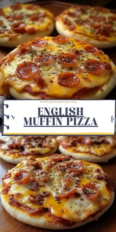 english muffin pizzas with pepperoni and cheese on them are ready to be eaten