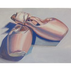 a painting of a pair of pink ballet shoes with a bow on the top and bottom