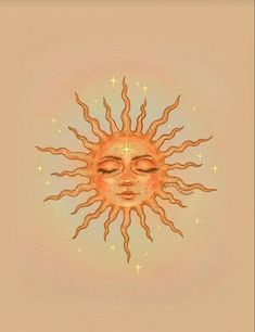 the sun with its eyes closed and stars in the sky above it, is shown