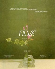 an advertisement for flore cosmetics with flowers in the vase and on the wall behind it