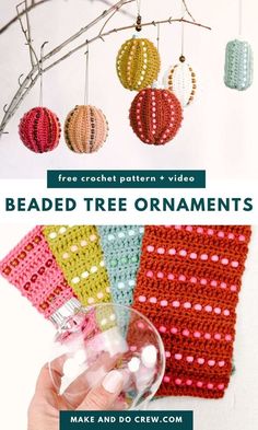 Add a cute touch to your winter holiday decor with this crochet Christmas tree ornaments pattern from Make and Do Crew. Designed for beginners, these fast and easy baubles are made from a simple rectangle and can be customized with colorful or monochrome pony beads for a boho flair. Visit our blog and discover more Christmas crochet ideas and patterns today! - Crochet Xmas