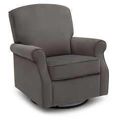 the swivel glider recliner is upholstered and has a rounded base