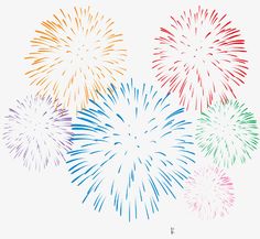 four different colored fireworks on a white background