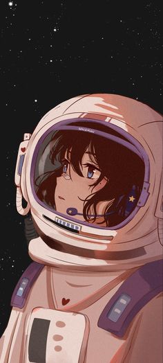 an astronaut is looking out the window at the stars in the night sky with her hand on her hip