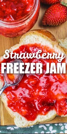 strawberry freeze jam on a piece of bread