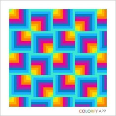 an abstract colorful pattern with squares and rectangles in blue, yellow, pink, orange