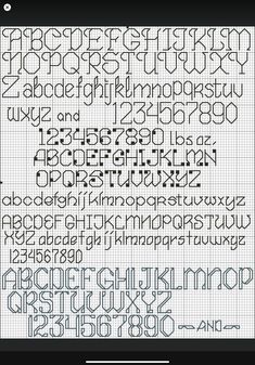 a cross stitch pattern with the letters and numbers in different styles, all on one side