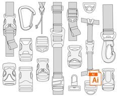 an assortment of different types of safety equipment for climbing, hiking and traveling with the help of a guide