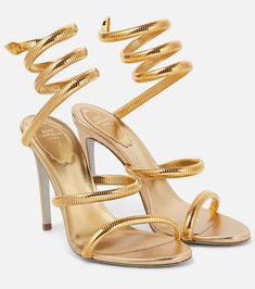 Rene Caovilla - Margot chain-wrap leather sandals | Mytheresa Sandals For Prom, Metallic High Heels, Fall Heels, Strappy High Heels Sandals, Strappy High Heels, Rene Caovilla, Green Shoes