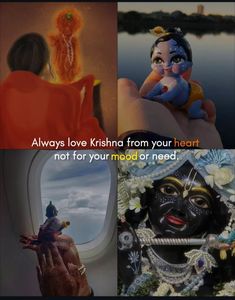 there are four different pictures with the words always love krishna from your heart, not for your mood or need