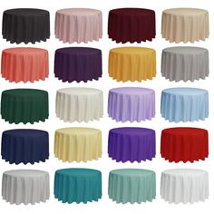 various colors of tablecloths on white background