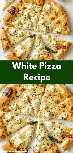 the white pizza is cut into slices and ready to be eaten with cheese on top