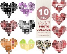 the heart photo collage is made up of many different photos and numbers, including two hearts