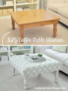 a coffee table that has been turned into a ottoman