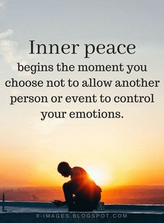 a person sitting on top of a bench with the sun setting behind them and texting inner peace begins the moment you choose not to allow another person or event to control