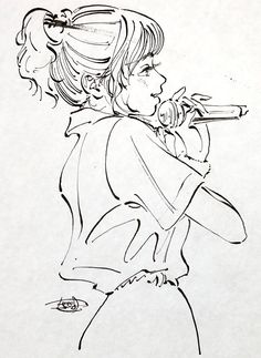 a black and white drawing of a girl with a flute in her hand, looking back at the viewer