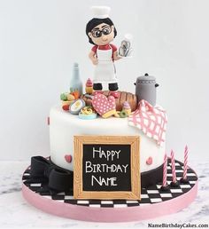 a birthday cake with an image of a chef on top