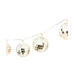 string lights Disco White Lights, Hanging Disco Ball With Lights, Mini Disco Balls Around Mirror, Discoball Fairy Lights, Aisle Markers Disco Ball, Mini Fairy Lights, Disco Ball String Lights Room, Disco Ball String Lights, Disco Room