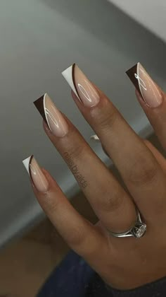 Nail Designs October, Nail Designs Brown, Nail Ideas Classy, Brown Nails Fall, Trendy Fall Nail Designs, Brown Nail Designs, Nails November, Classy Fall Nails, Brown Acrylic Nails