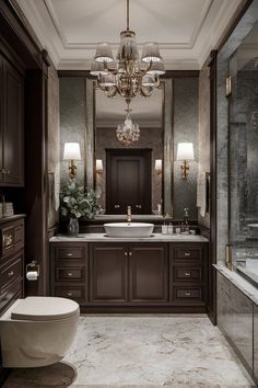 Nice Bathrooms Modern, Modern Classic Powder Room, Small Classic Bathroom, Master Restroom Ideas, Classic Bathroom Design Luxury, Classic Luxury Bathroom, Luxury Classic Bathroom, Elegant Small Bathroom Ideas, Luxury Powder Room Design