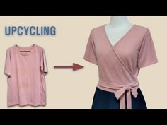 a woman's pink shirt is shown with the words upcycling on it