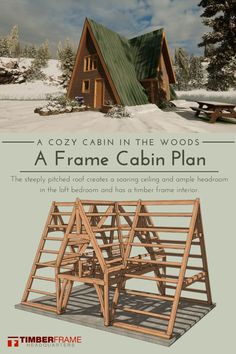 a frame house plan with the words cozy cabin in the woods on top of it