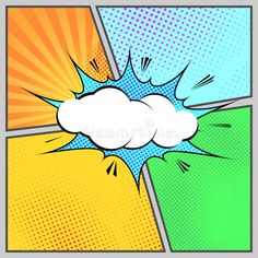 pop art comic book background with speech bubbles and sunbursts in the center