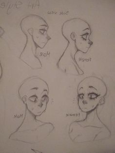 some drawings of different facial expressions on a sheet of paper with the words art style written below them