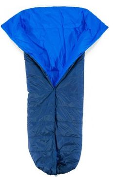 a blue sleeping bag on a white background