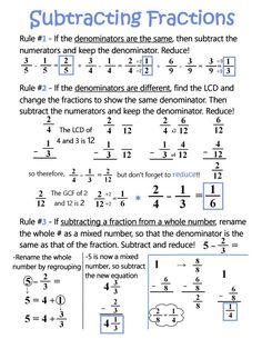 the subtracting fractions worksheet is shown with numbers and symbols on it