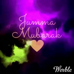 the words jumma mulbarake are written in white on a purple background