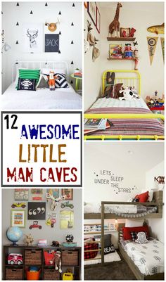 there are many different pictures in this collage with the words, 12 awesome little man caves