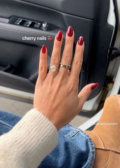 Fall Engagement Nails, Nails Engagement Ring, Nails Engagement, Acrylic Nails Almond Shape, Engagement Nails, Wine Nails, Ring Inspo, Cherry Nails, Subtle Nails