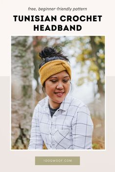 a woman wearing a headband with the text free, begin - friendly pattern on it