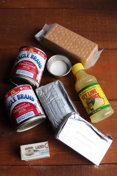 the contents of an ice cream sandwich sitting on top of a wooden table