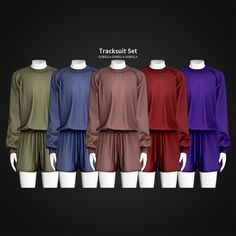 a group of men's soccer uniforms with long sleeves and shorts on mannequins