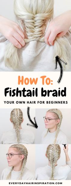 Fishtail Braid How To, Fishbone Hairstyle, Braid For Beginners, How To Fishtail, Hair For Beginners, Braid Your Own Hair, French Fishtail, Fishtail French Braid, Hairstyle Ideas Easy