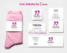 pink socks and business cards with the words, fully editable by camera