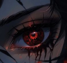 an anime eye with blood dripping from the iris