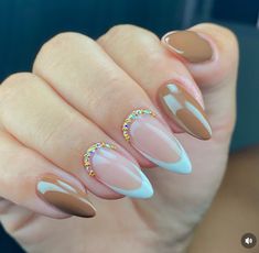 Brown Acrylic Nails Design Almond, Brown Tip Acrylic Nails Almond, Brown Nail Almond Shape, Soft Gel Nails Design, Brown Tips Almond Nails, Gel X Nails Almond Brown, Thanksgiving Nails Almond, Uñas Soft Gel, Soft Gel