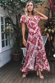 F00129183-1004 Casual Vacation Outfits, High Split Dress, Bohemian Maxi, Holiday Floral, Wrap Around Dress, Top Wedding Dresses, Style Hip Hop, Printed Long Dresses, Printed Wrap Dresses