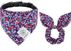 a dog bandana and neck tie are on display