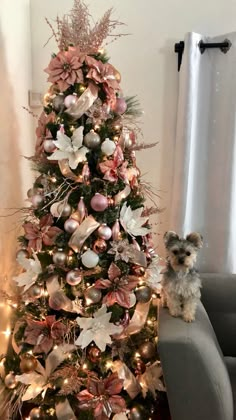 Our 2021 Rose Gold and White Christmas tree. Our Christmas includes flowers & sprays and ornaments in pink, gold, white and copper color. Silver Christmas Tree Decorations, Gold And White Christmas Tree, White Xmas Tree, Christmas Tree Pink, Gold And White Christmas