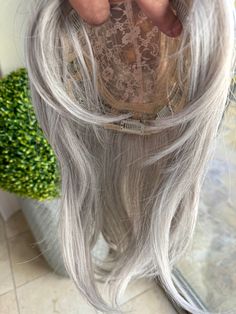 Hair Color Lavender, Grey Hair Topper, Layered Bangs, Hair Toppers For Women, Turkey Neck, Grey White Hair, Growing Out Short Hair Styles, Hair Topper, Ombre Hair Color