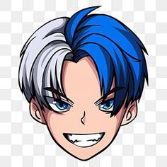 an anime character with blue hair and white teeth