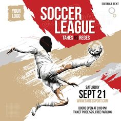 a soccer poster with a player kicking the ball