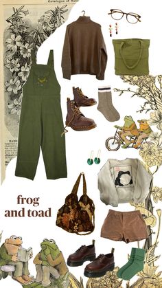 Frog and Toad friendship outfits Frog And Toad Halloween Costume, Frog Core Outfit, Frog And Toad Clothes, Frog And Toad Costume Diy, Frog And Toad Outfit, Frog And Toad Aesthetic Outfits, Frogcore Outfits, Frog Outfit Aesthetic, Frog Aesthetic Outfit